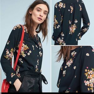 Anthropologie Maeve Black Floral Blouse